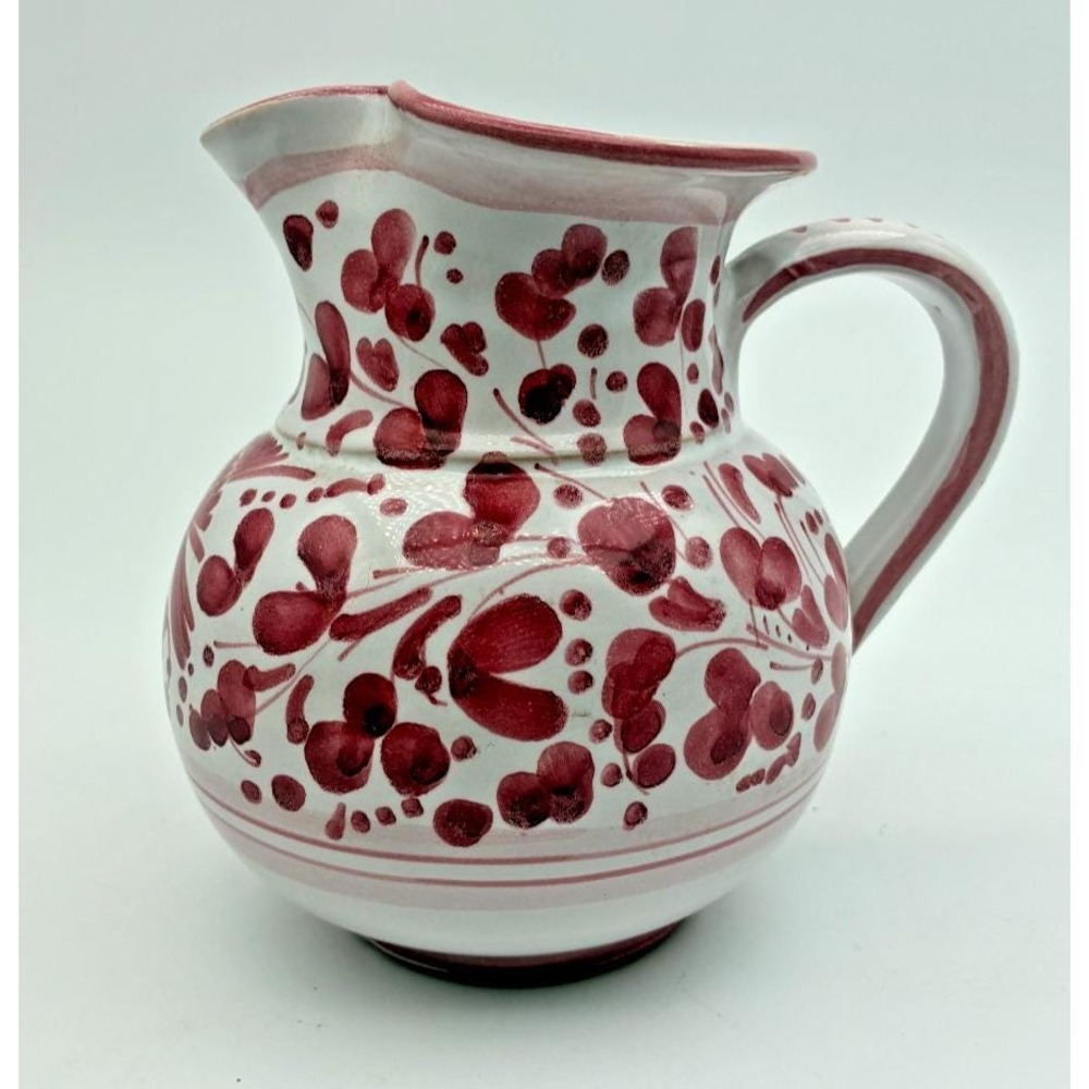 Vintage Deruta Italy Red Arabesco Bird Hand Painted Majolica Pottery Pitcher 5"